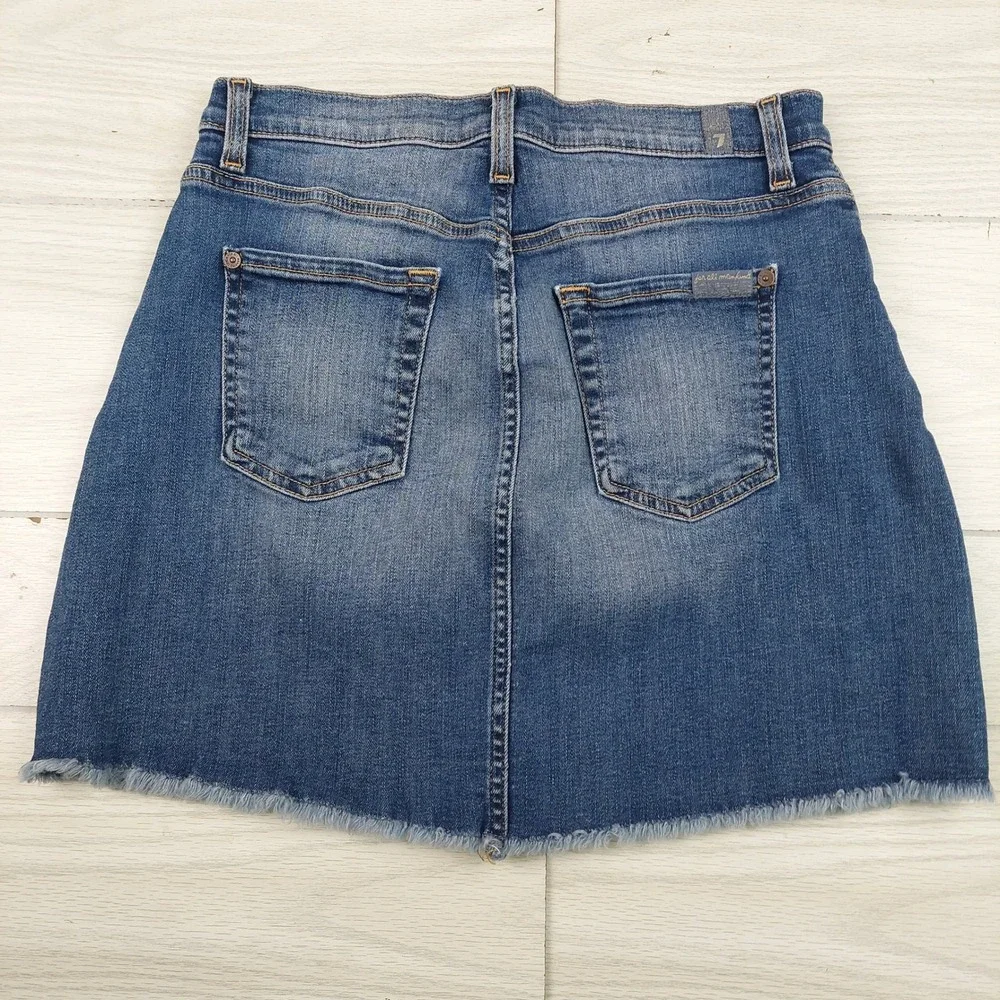 7 For‎ All Mankind Denim Mini Skirt 26 Frayed Hem Blue Y2K Summer Chic Boho - Picture 2 of 6